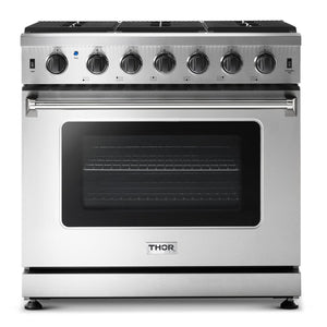 THOR Kitchen Package - 36 Inch Propane Gas Range, Range Hood, Microwave, Refrigerator with Water and Ice Dispenser, Dishwasher, AP-LRG3601ULP-W-9