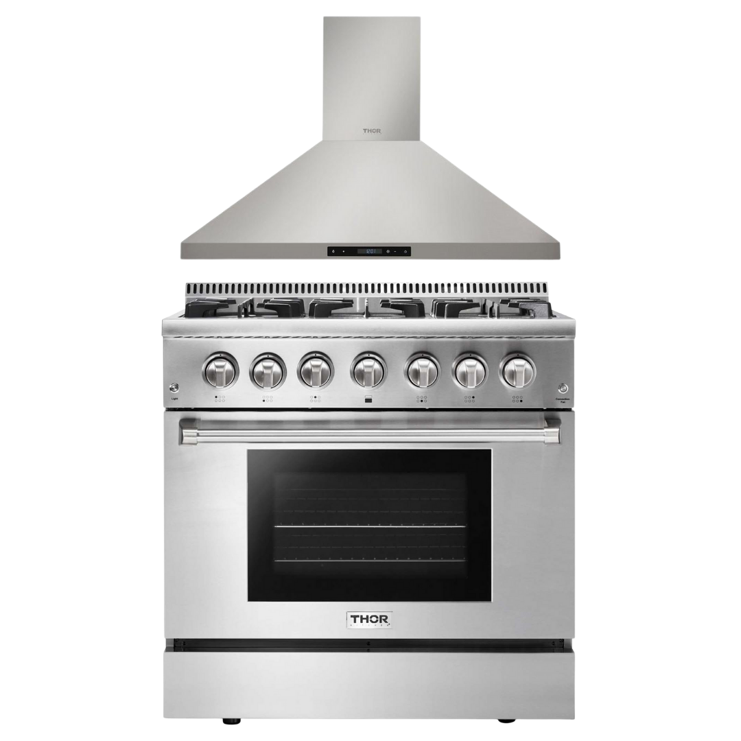 THOR Kitchen Package - 36" Dual Fuel Range & Range Hood Package, AP-HRD3606U