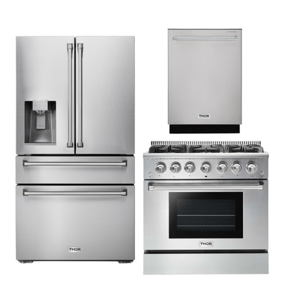 THOR Kitchen Package - 36" Propane Gas Range, Refrigerator with Water and Ice Dispenser, Dishwasher, AP-HRG3618ULP-9