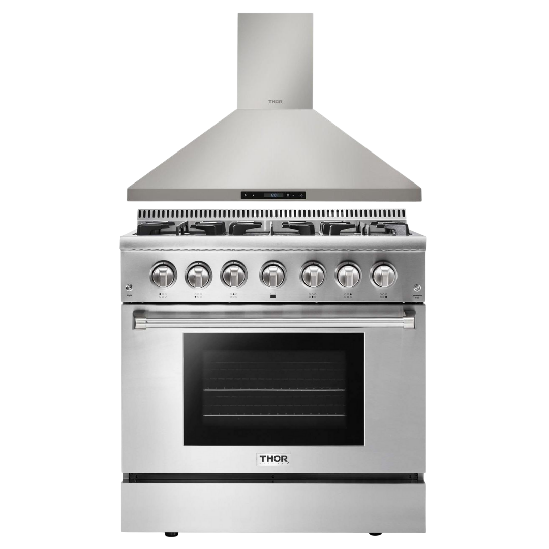 THOR Kitchen Package - 36" Propane Dual Fuel Range, Range Hood, AP-HRD3606ULP