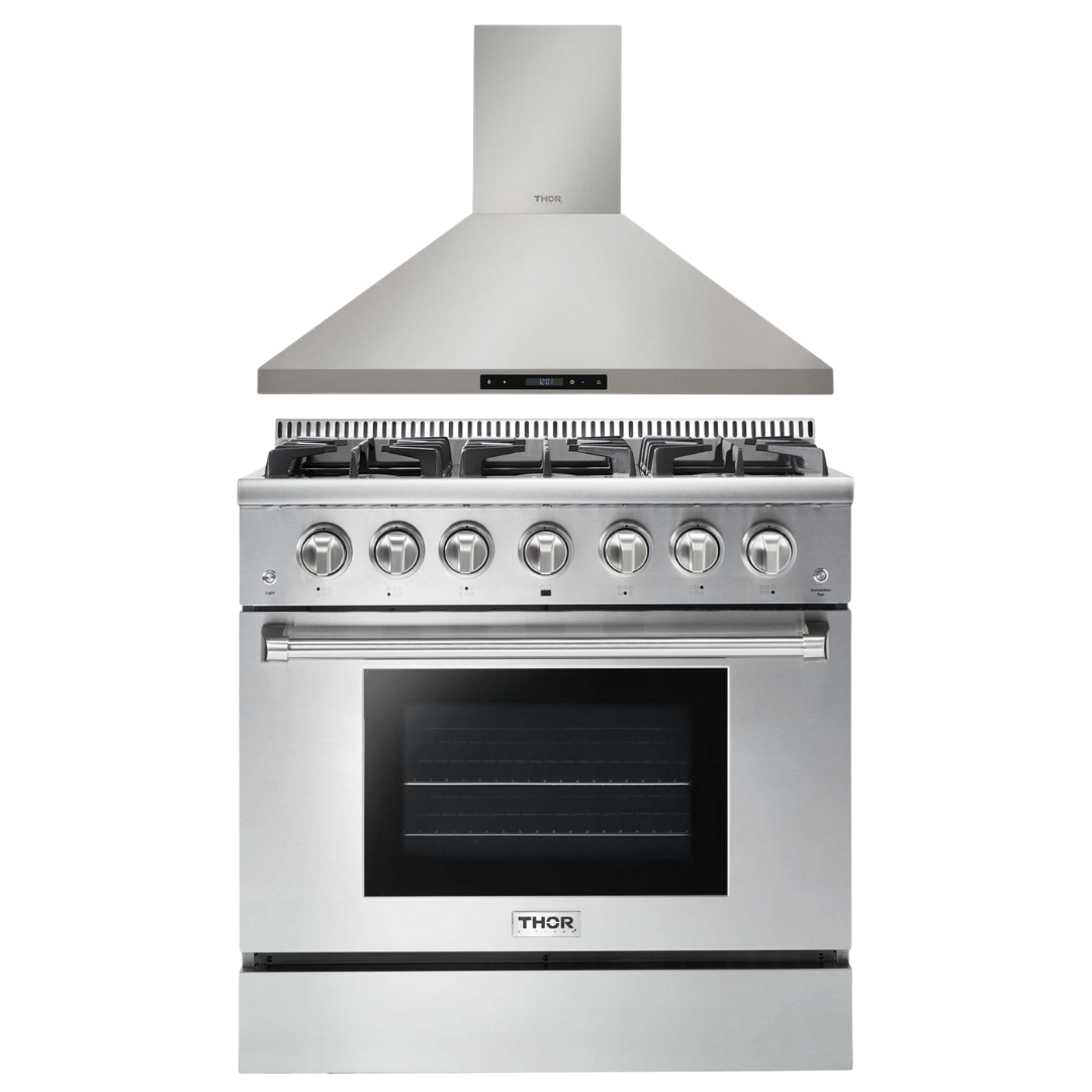 THOR Kitchen 36" Propane Gas Range and 36" Range Hood Package, AP-HRG3618ULP