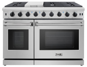 THOR Kitchen Package - 48" Gas Range, Range Hood, Dishwasher, Refrigerator, AP-LRG4807U-W-11