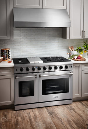 THOR Kitchen Package - 48" Propane Gas Range, Range Hood, Dishwasher, Refrigerator with Water and Ice Dispenser, AP-LRG4807ULP-10
