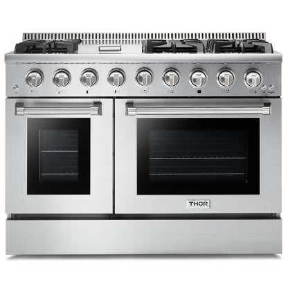 THOR Kitchen 48 in. 6.7 cu. ft. Professional Natural Gas Range in Stainless Steel, HRG4808U
