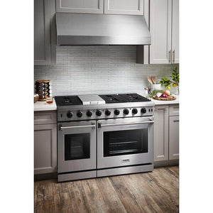 THOR Kitchen Package - 48" Gas Range, Wall Mount Range Hood, AP-LRG4807U-W