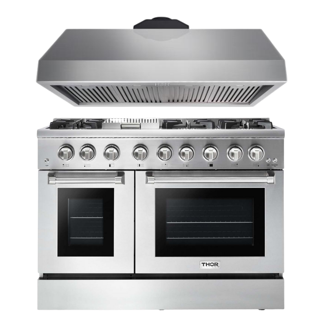 THOR Kitchen Package - 48" Gas Burner, Electric Oven Range and Range Hood, AP-HRD4803U