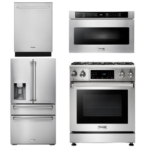 THOR Kitchen Package - 30" Propane Gas Range, Microwave, Refrigerator with Water and Ice Dispenser, Dishwasher, AP-TRG3001LP-12