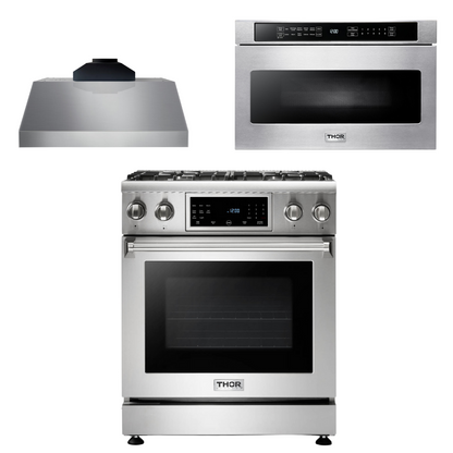 THOR Kitchen Package - 30" Gas Range, Range Hood, Microwave, AP-TRG3001-C-4