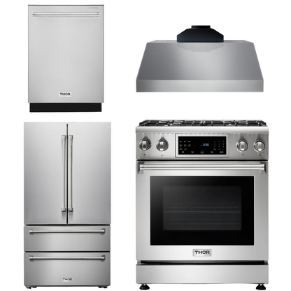 THOR Kitchen Package - 30" Gas Range, Range Hood, Microwave, Refrigerator, Dishwasher, AP-TRG3001-C-2