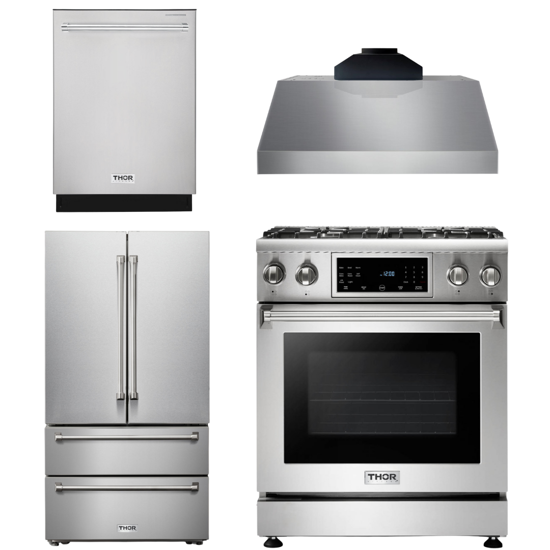 THOR Kitchen Package - 30 In. Gas Range, Range Hood, Microwave Drawer, Refrigerator, Dishwasher, AP-TRG3001LP-C-2