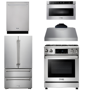 THOR Kitchen Package - 30" Gas Range, Range Hood, Microwave, Refrigerator, Dishwasher, AP-TRG3001-C-5