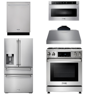 THOR Kitchen Package - 30 In. Propane Gas Range, Range Hood, Microwave Drawer, Refrigerator with Water and Ice Dispenser, Dishwasher, AP-TRG3001LP-C-9