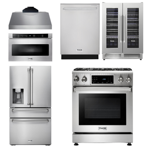 THOR Kitchen Package - 30" Gas Range, Range Hood, Microwave, Refrigerator with Water and Ice Dispenser, Dishwasher, Wine Cooler, AP-TRG3001-C-10