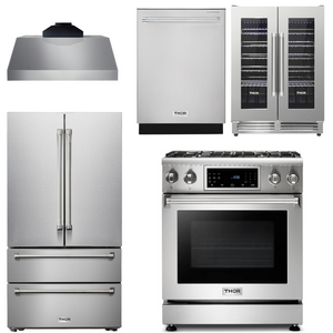 THOR Kitchen Package - 30 In. Propane Gas Range, Range Hood, Refrigerator, Dishwasher, Wine Cooler, AP-TRG3001LP-C-3
