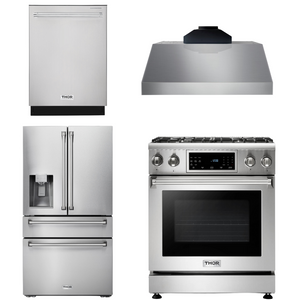 THOR Kitchen Package - 30 In. Gas Range, Range Hood, Refrigerator with Water and Ice Dispenser, Dishwasher, AP-TRG3001LP-C-7