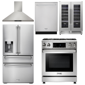 THOR Kitchen Package - 30 In. Propane Gas Range, Range Hood, Refrigerator with Water and Ice Dispenser, Dishwasher, Wine Cooler, AP-TRG3001LP-11