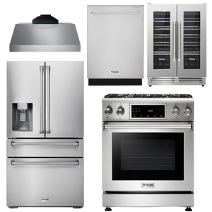 THOR Kitchen Package - 30 In. Propane Gas Range, Range Hood, Refrigerator with Water and Ice Dispenser, Dishwasher, Wine Cooler, AP-TRG3001LP-C-8