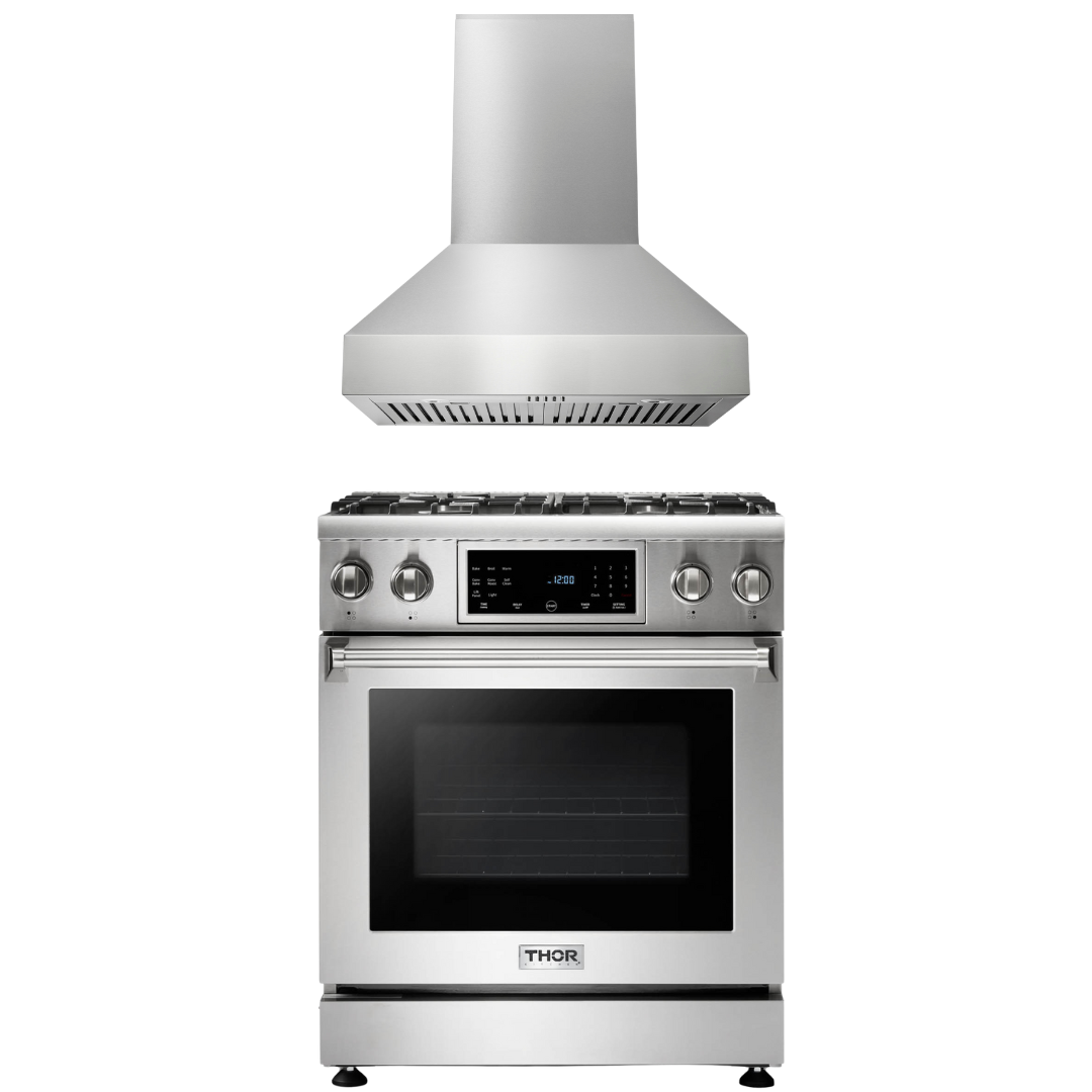 THOR Kitchen Package - 30" Propane Gas Range, Range Hood, AP-TRG3001LP-W