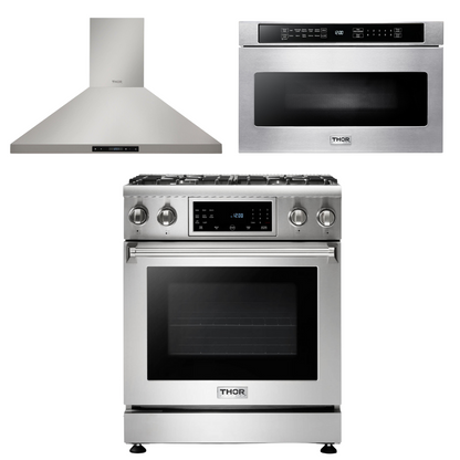 THOR Kitchen Package - 30 In. Propane Gas Range, Range Hood, Microwave Drawer, AP-TRG3001LP-5