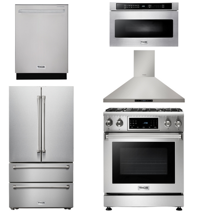 THOR Kitchen Package - 30" Gas Range, Range Hood, Microwave, Refrigerator, Dishwasher, AP-TRG3001-7