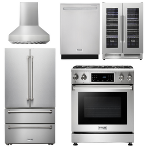 THOR Kitchen Package - 30 In. Propane Gas Range, Range Hood, Refrigerator, Dishwasher, Wine Cooler, AP-TRG3001LP-W-3