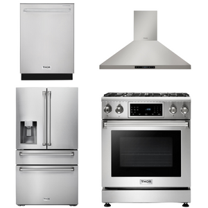 THOR Kitchen Package - 30 In. Propane Gas Range, Range Hood, Refrigerator with Water and Ice Dispenser, Dishwasher, AP-TRG3001LP-10