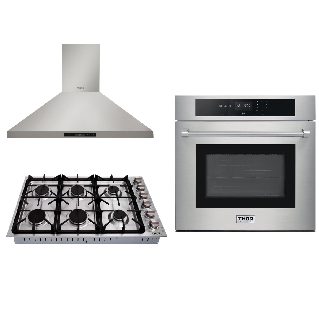 THOR Kitchen Package - 30" Wall Oven, 36" Drop-in Cooktop, Range Hood, AP-HEW3001-DC-36