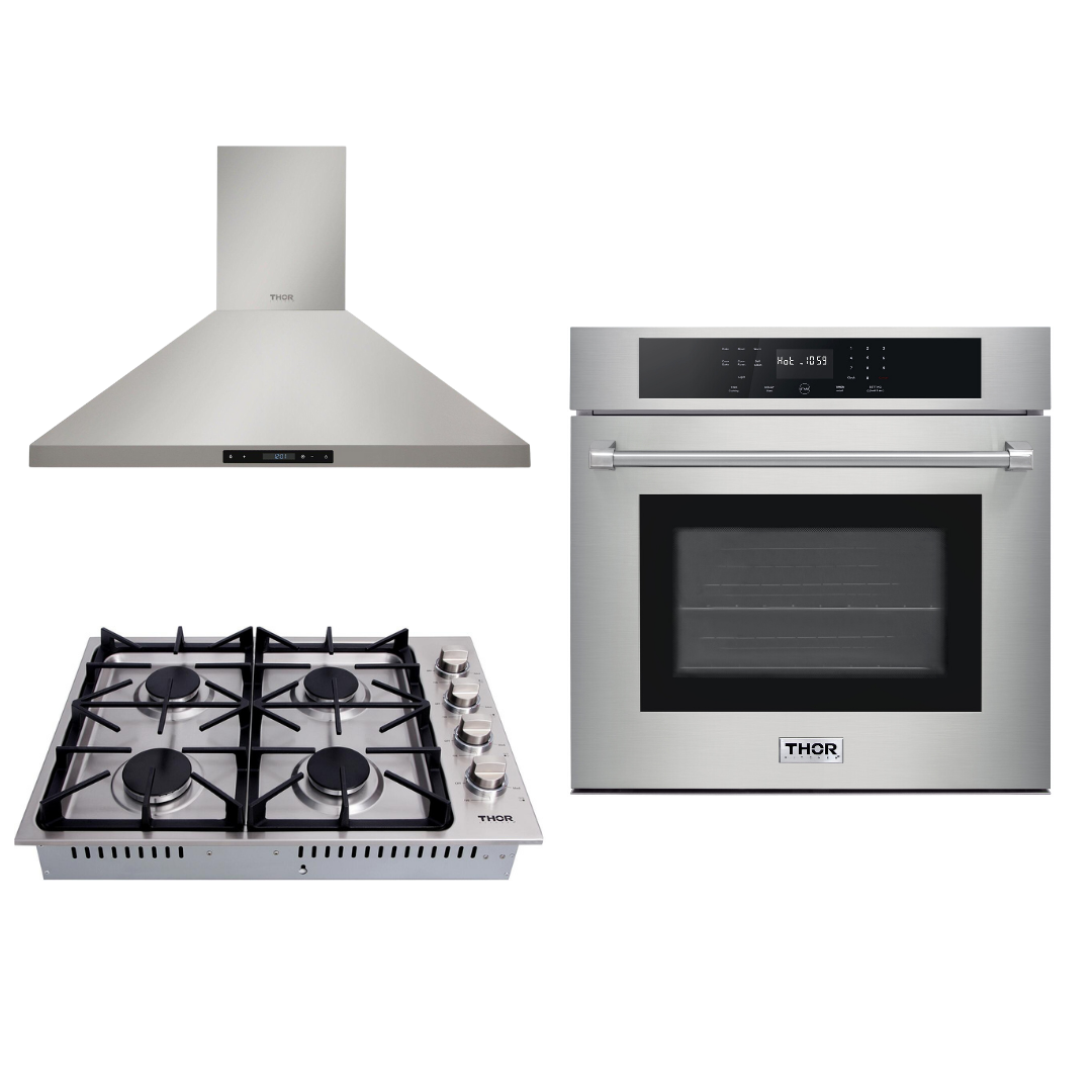 THOR Kitchen Package - 30" Wall Oven, Drop-in Cooktop, Range Hood, AP-HEW3001-DC-30