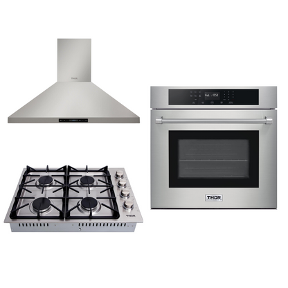 THOR Kitchen Package - 30" Wall Oven, Drop-in Cooktop, Range Hood, AP-HEW3001-DC-30