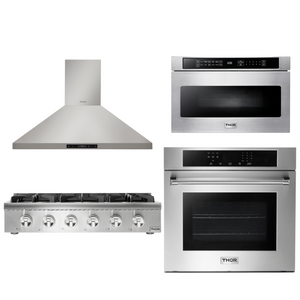 THOR Kitchen Package - 36" Gas Cooktop, Range Hood, Wall Oven, Microwave, AP-HRT3618U-3