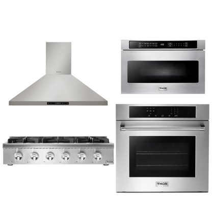 THOR Kitchen Package - 36" Gas Cooktop, Range Hood, Wall Oven, Microwave, AP-HRT3618U-3