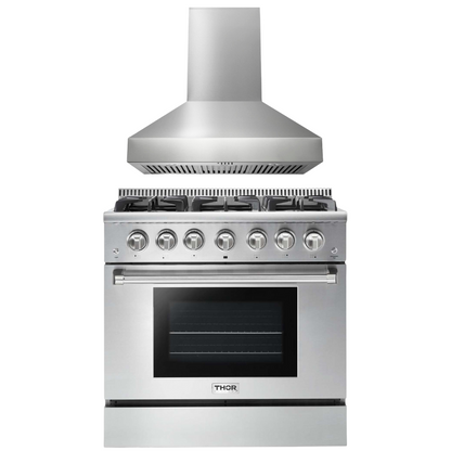 THOR Kitchen Package - 36" Propane Gas Range and Range Hood, AP-HRG3618ULP-W