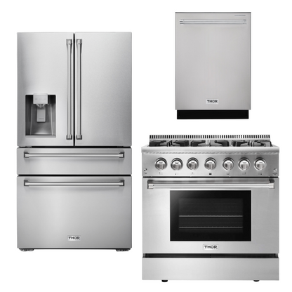 THOR Kitchen Package - 36" Propane Dual Fuel Range, Dishwasher, Refrigerator with Water and Ice Dispenser, AP-HRD3606ULP-9