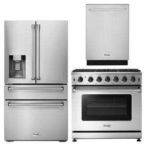 THOR Kitchen Package - 36" Propane Gas Range, Refrigerator with Water and Ice Dispenser, Dishwasher, AP-LRG3601ULP-9