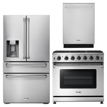 THOR Kitchen Package - 36" Propane Gas Range, Refrigerator with Water and Ice Dispenser, Dishwasher, AP-LRG3601ULP-9