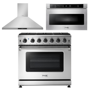 THOR Kitchen Package - 36" Gas Range, Range Hood, Microwave, AP-LRG3601U-5