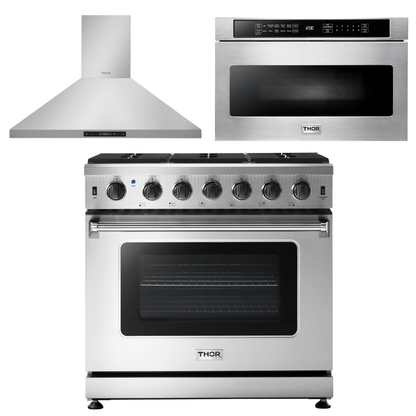 THOR Kitchen Package - 36" Gas Range, Range Hood, Microwave, AP-LRG3601U-5