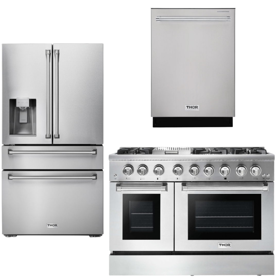 THOR Kitchen Package - 48" Propane Gas Burner, Electric Oven Range, Refrigerator with Water and Ice Dispenser, Dishwasher, AP-HRD4803ULP-9