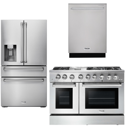THOR Kitchen Package - 48" Propane Gas Burner, Electric Oven Range, Refrigerator with Water and Ice Dispenser, Dishwasher, AP-HRD4803ULP-9