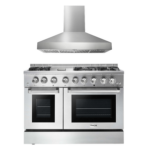 THOR Kitchen Package - 48" Propane Gas Burner, Electric Oven Range and Range Hood, AP-HRD4803ULP-W