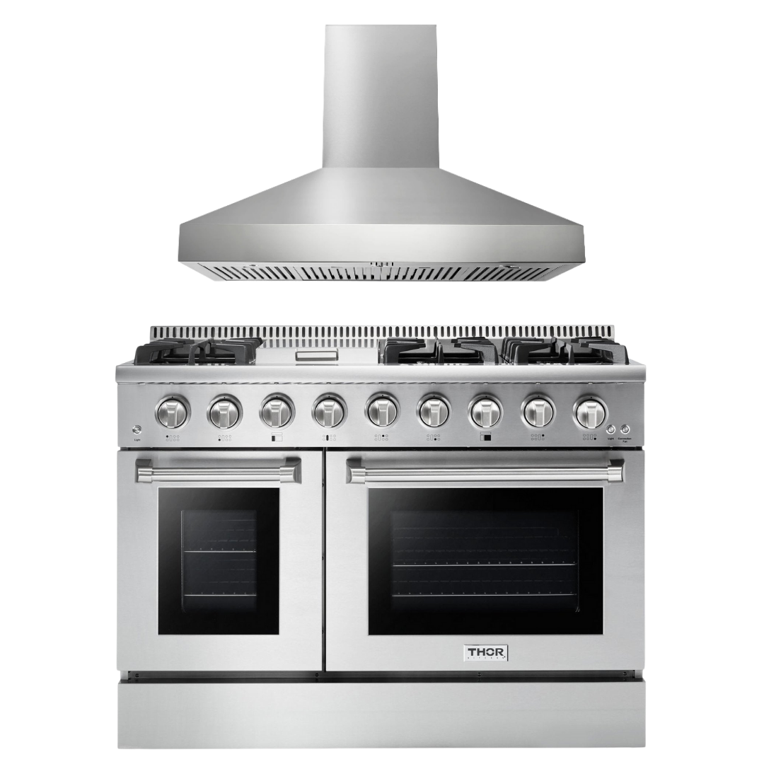 THOR Kitchen Package - Professional 48" Propane Gas Range, Range Hood, AP-HRG4808ULP-W