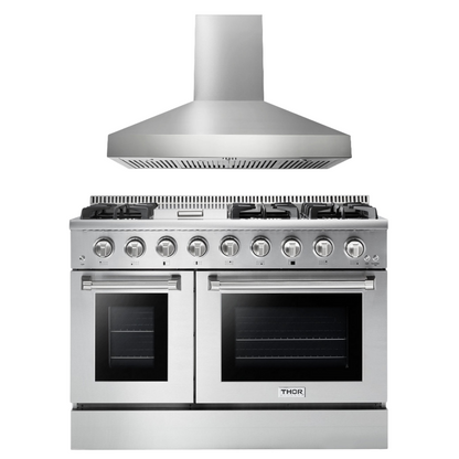 THOR Kitchen Package - Professional 48" Gas Range, Range Hood, AP-HRG4808U-W