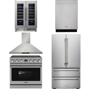 THOR Contemporary Package - 36" Electric Range, Range Hood, Refrigerator, Dishwasher and Wine Cooler, AP-ARE36-C100