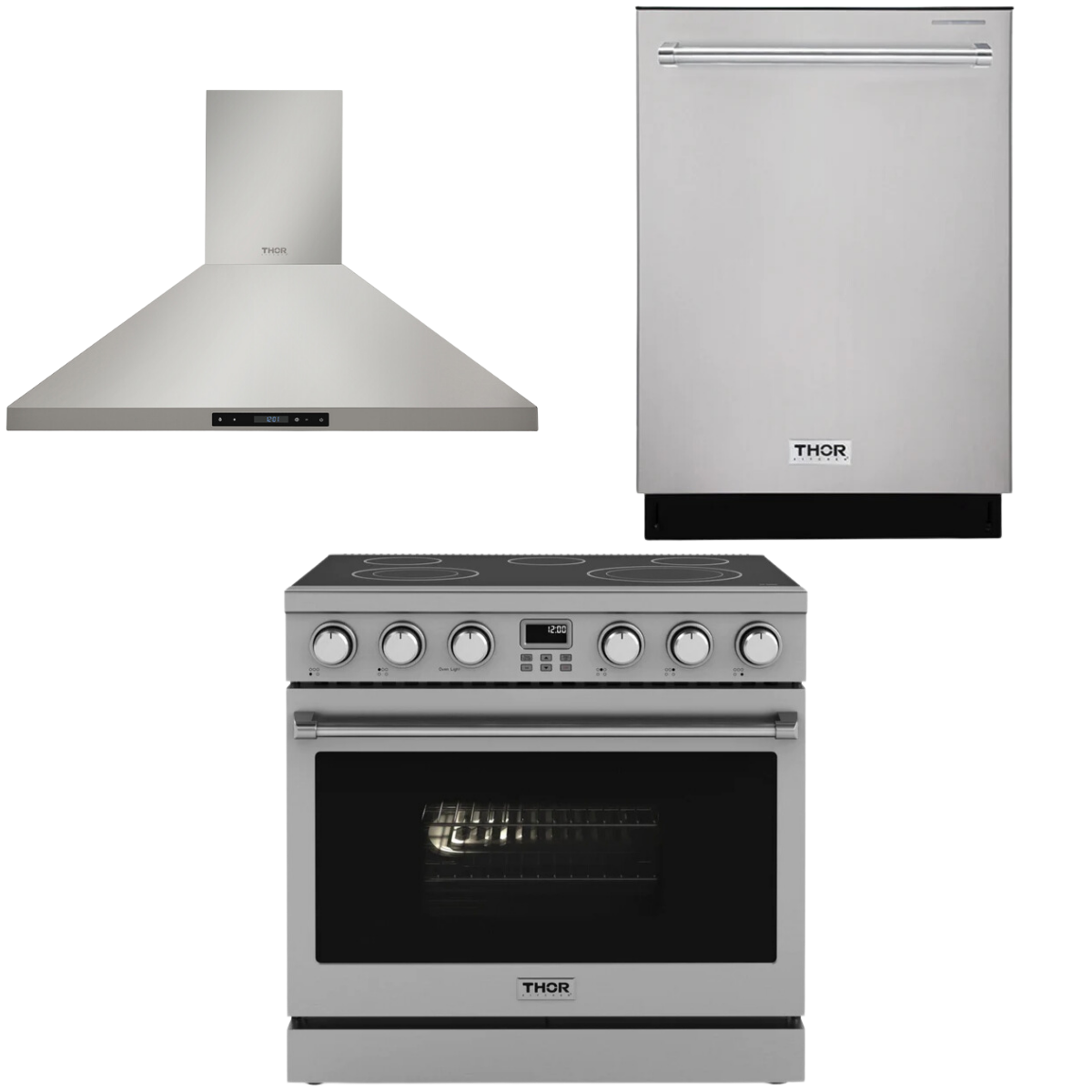 THOR Contemporary Package - 36" Electric Range, Range Hood and Dishwasher, AP-ARE36-C11