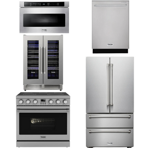 THOR Contemporary Package - 36" Electric Range, Refrigerator, Dishwasher, Microwave and Wine Cooler, AP-ARE36-C125