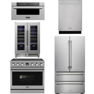 THOR Contemporary Package - 36" Electric Range, Refrigerator, Dishwasher, Microwave and Wine Cooler, AP-ARE36-C126