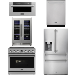 THOR Contemporary Package - 36" Electric Range, Refrigerator, Dishwasher, Microwave and Wine Cooler, AP-ARE36-C130