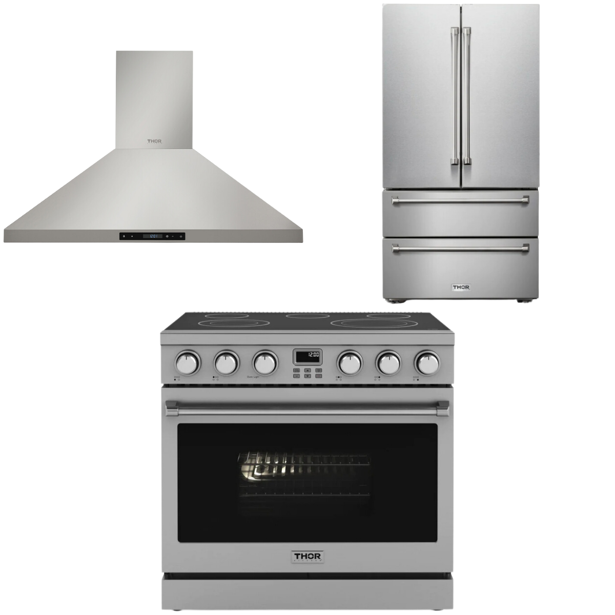 THOR Contemporary Package - 36" Electric Range, Range Hood and Refrigerator, AP-ARE36-C14