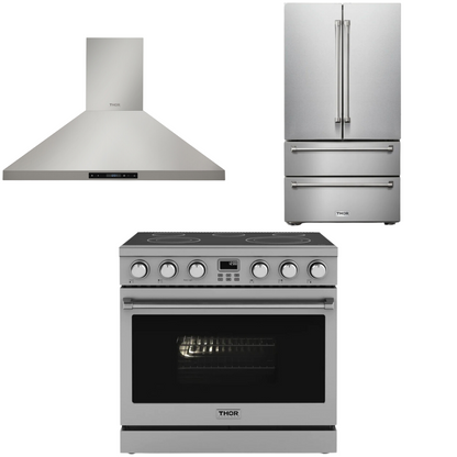 THOR Contemporary Package - 36" Electric Range, Range Hood and Refrigerator, AP-ARE36-C14