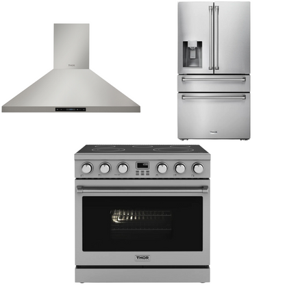 THOR Contemporary Package - 36" Electric Range, Range Hood and Refrigerator, AP-ARE36-C15